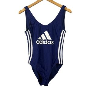Adidas One Piece Scoop Low Back Bathing Suit Logo Front 3 Stripe Medium